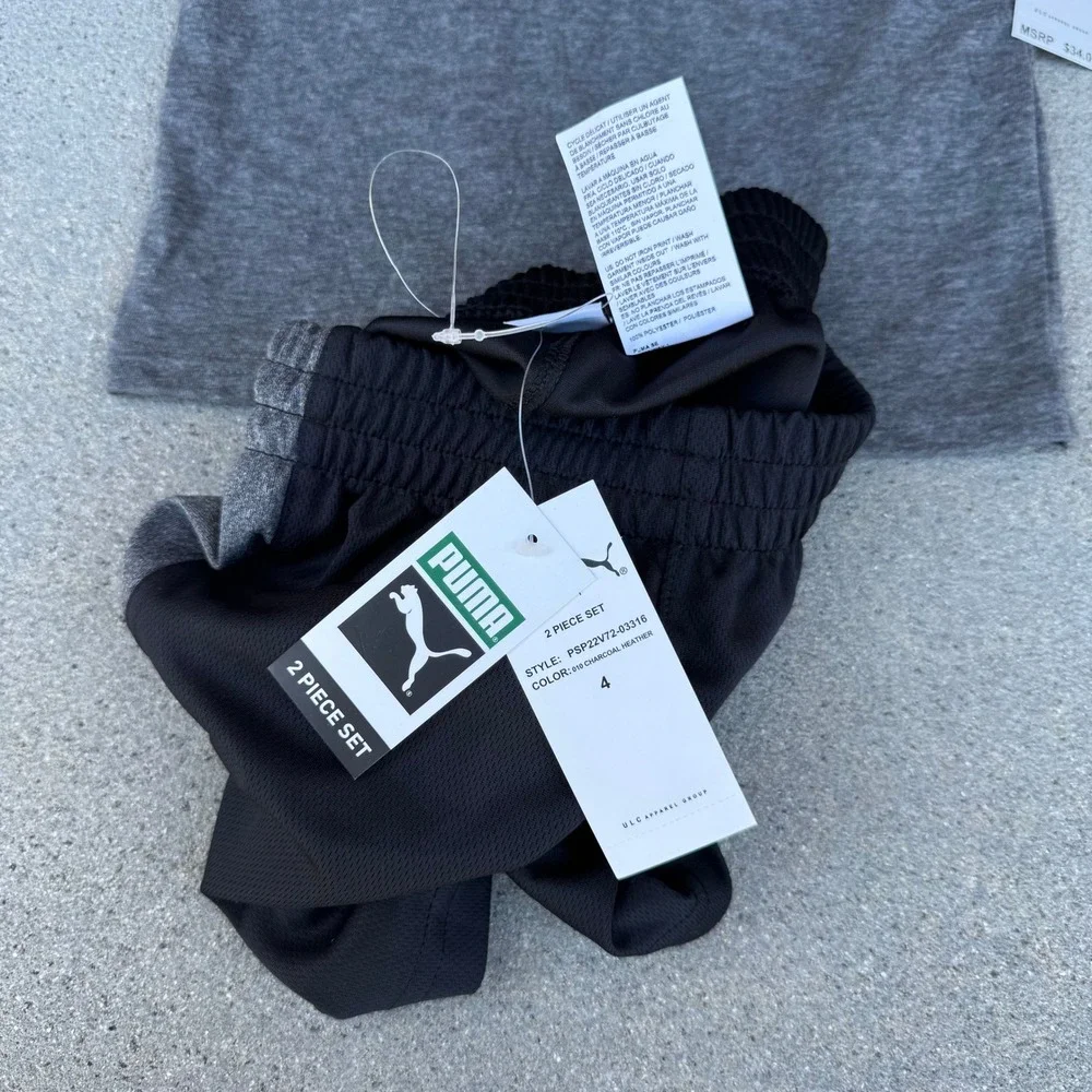 Puma Kids 2 Piece Set Charcoal Heather Logo T-Shirt Shorts‎